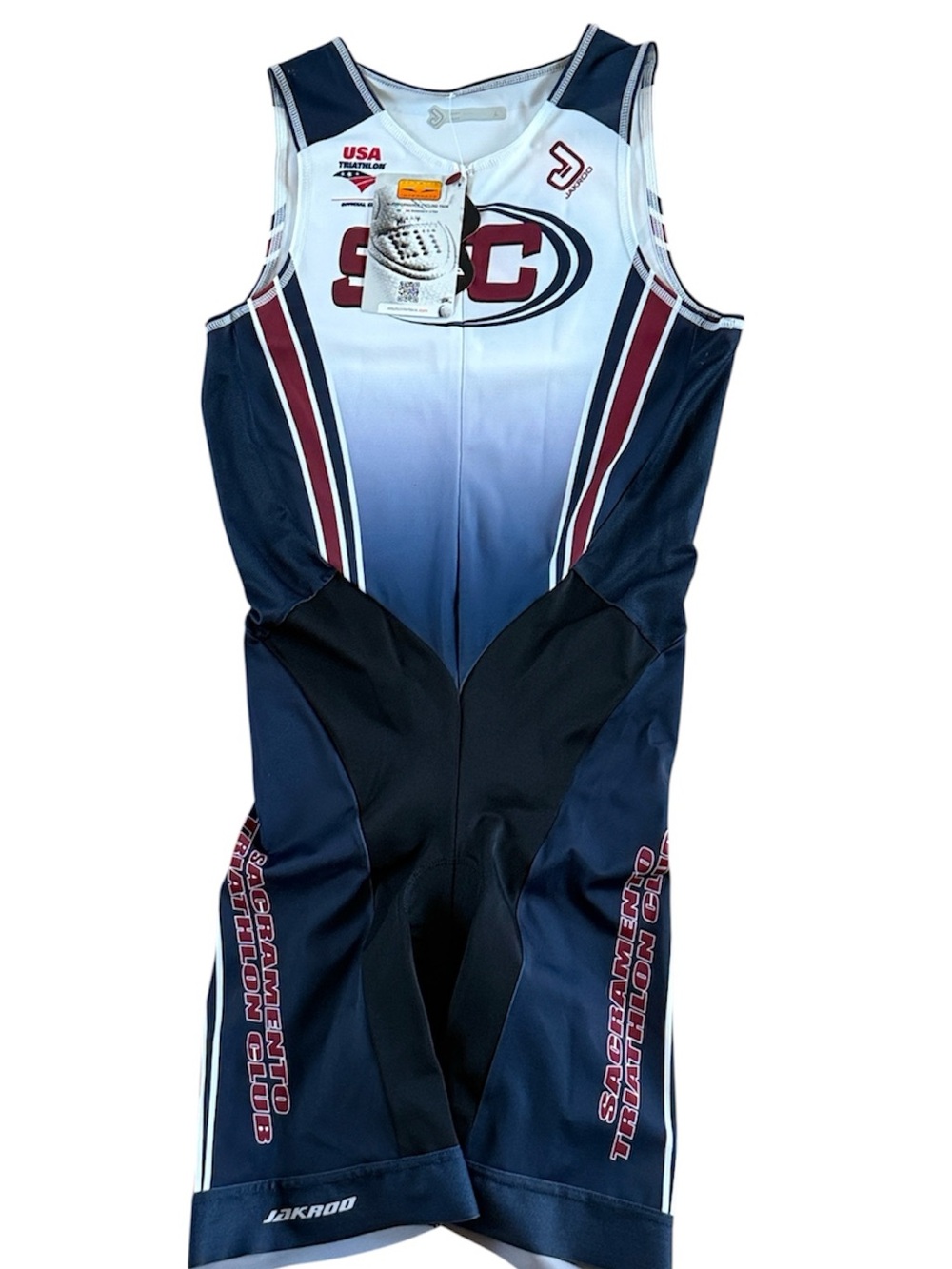 NWT JAKROO “SACRAMENTO TRIATHLON CLUB” MEN RACESUIT KIT NAVY WHITE TRISUIT LARGE
